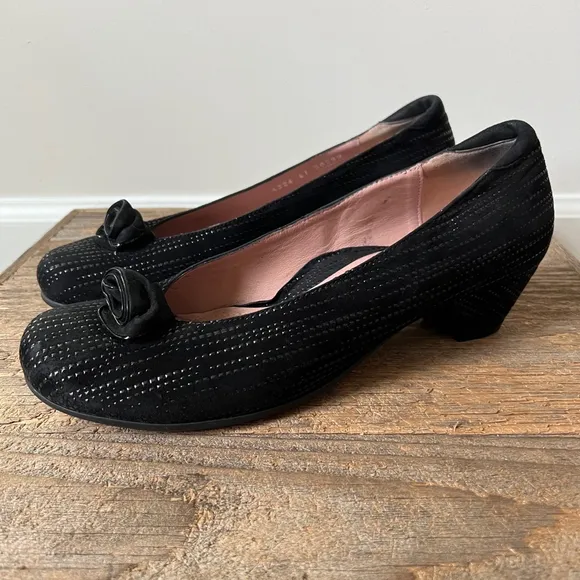 BeautiFeel Dona Pump Black Trateggio Suede 41 Floral Rosette Comfort Low Heel