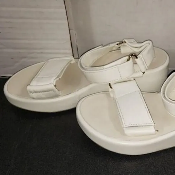 Beek Roo Handmade Leather Platform Sandals White Strappy Wedge Women's 6 NWOT