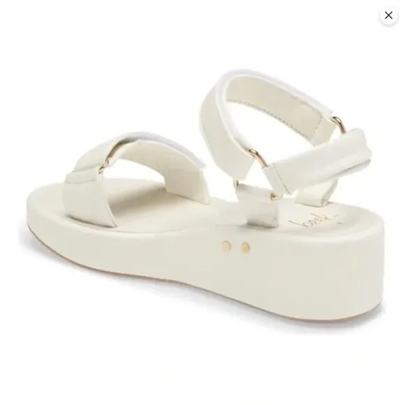 Beek Roo Handmade Leather Platform Sandals White Strappy Wedge Women's 6 NWOT