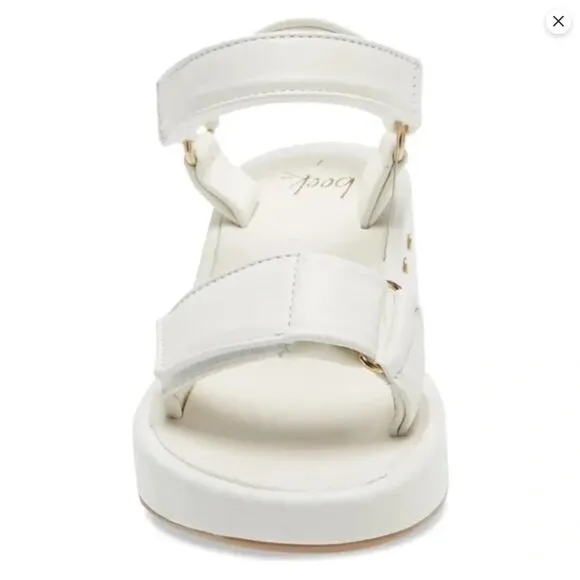 Beek Roo Handmade Leather Platform Sandals White Strappy Wedge Women's 6 NWOT