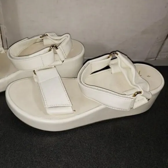 Beek Roo Handmade Leather Platform Sandals White Strappy Wedge Women's 6 NWOT