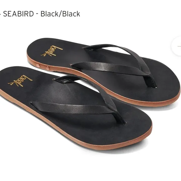 Beek Seabird thong black Leather slide sandals size 11 gently used