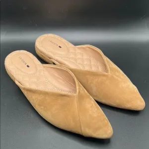 Birdies The Swan Pointed Slip On Mules Shoes Golden Oak Suede Size 6.5