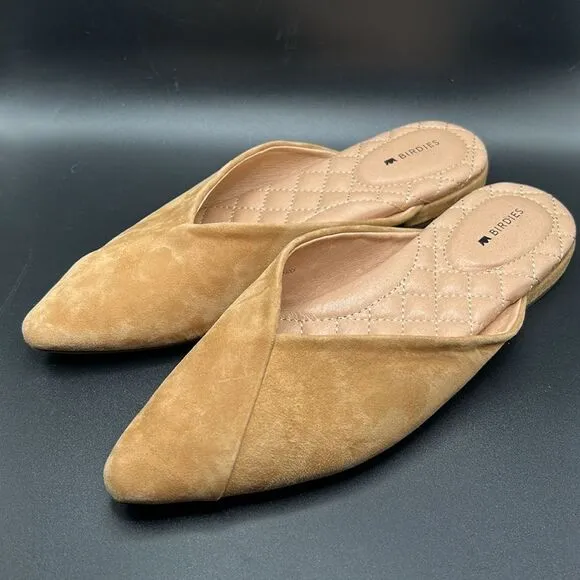 Birdies The Swan Pointed Slip On Mules Shoes Golden Oak Suede Size 6.5