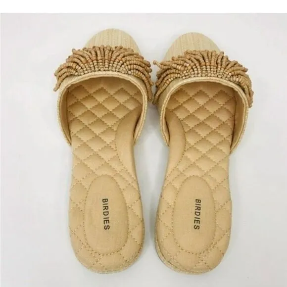 BIRDIES “The Songbird” Natural Raffia Slide Mule Size 7