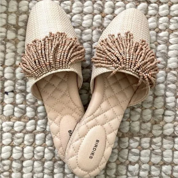 BIRDIES “The Songbird” Natural Raffia Slide Mule Size 7