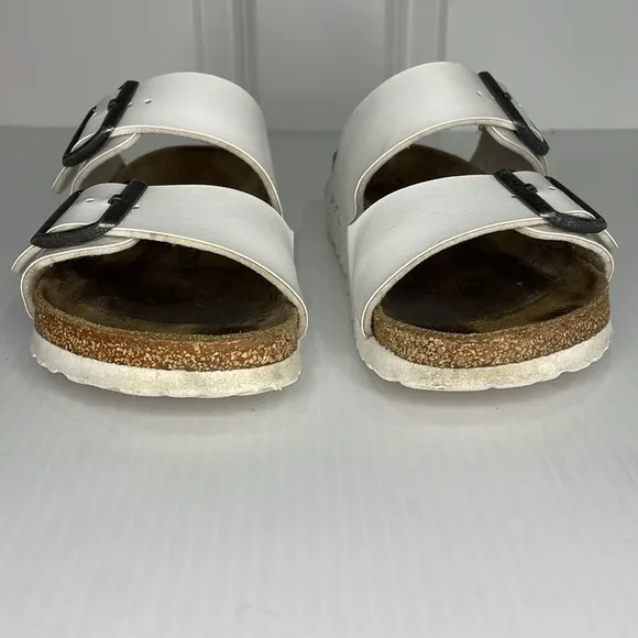 Birkenstock Arizona Birko-Flor Embossed Sandals Sz EU 37 US 6.5 White Two Straps
