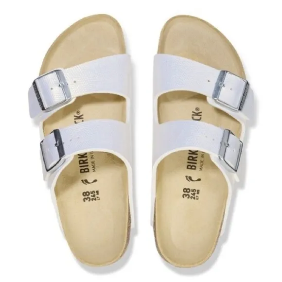 Birkenstock Arizona Birko-Flor Embossed Sandals Sz EU 37 US 6.5 White Two Straps