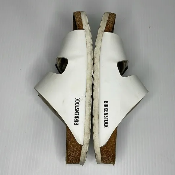 Birkenstock Arizona Birko-Flor Embossed Sandals Sz EU 37 US 6.5 White Two Straps