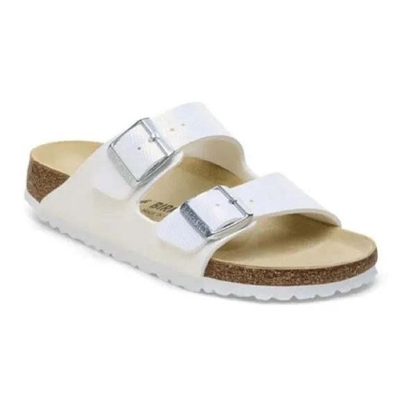 Birkenstock Arizona Birko-Flor Embossed Sandals Sz EU 37 US 6.5 White Two Straps
