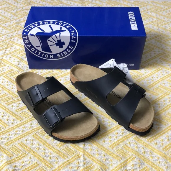 Birkenstock Arizona Black Two-Strap Sandals with Contoured Footbed Narrow