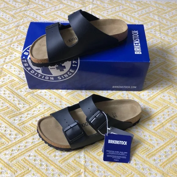 Birkenstock Arizona Black Two-Strap Sandals with Contoured Footbed Narrow