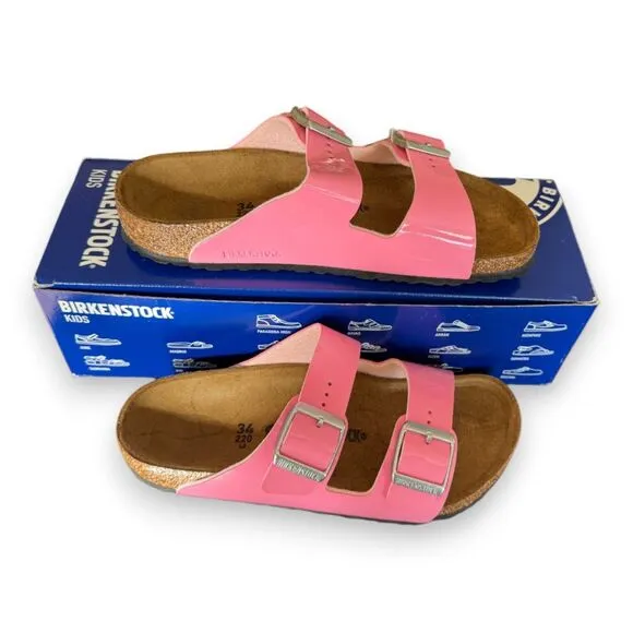 Birkenstock Arizona Kids Patent Candy Pink Sandals Size 34 (US 3) NIB