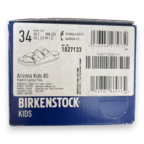 Birkenstock Arizona Kids Patent Candy Pink Sandals Size 34 (US 3) NIB