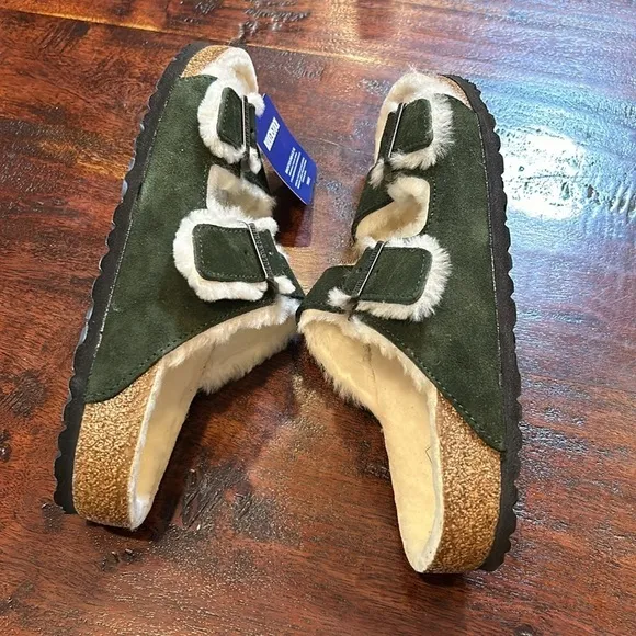 Birkenstock Arizona Shearling Suede Sandals Mountain View Green 43 NWT