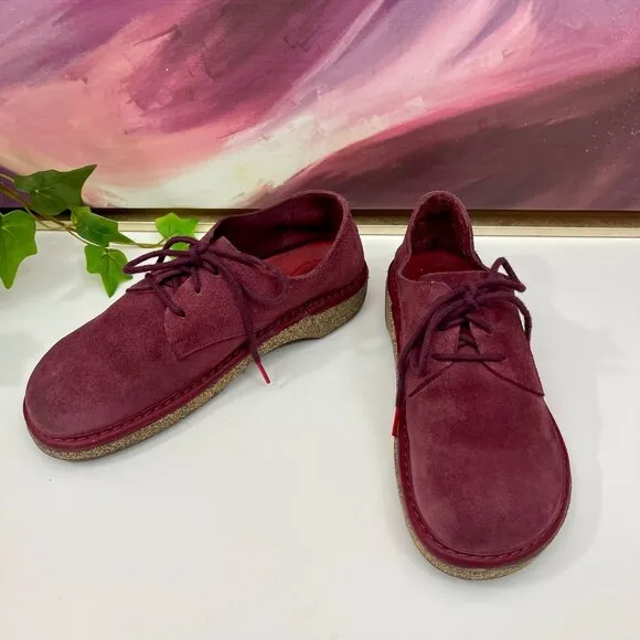 BIRKENSTOCK Gary Suede Leather Lace Up Kids Shoes in Maroon  Size 33 USA 2 - 2.5
