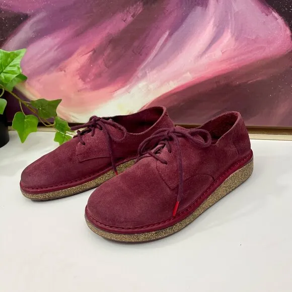 BIRKENSTOCK Gary Suede Leather Lace Up Kids Shoes in Maroon  Size 33 USA 2 - 2.5