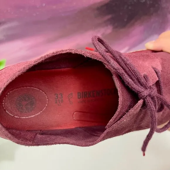 BIRKENSTOCK Gary Suede Leather Lace Up Kids Shoes in Maroon  Size 33 USA 2 - 2.5