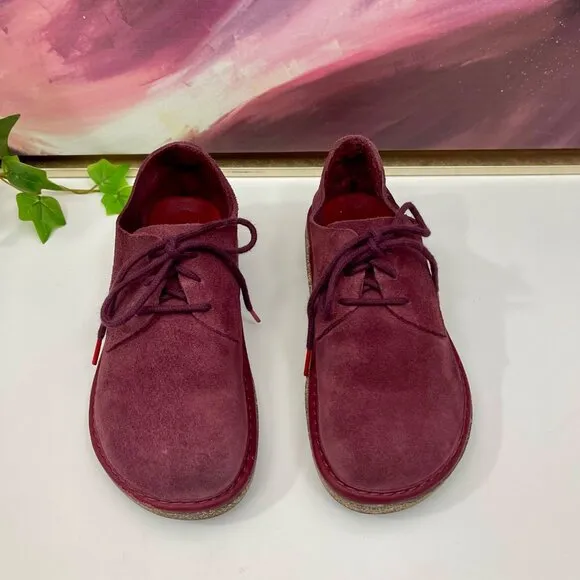BIRKENSTOCK Gary Suede Leather Lace Up Kids Shoes in Maroon  Size 33 USA 2 - 2.5