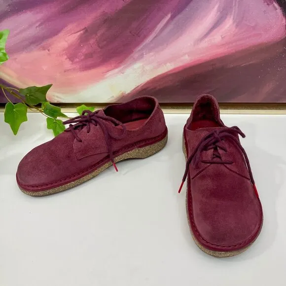 BIRKENSTOCK Gary Suede Leather Lace Up Kids Shoes in Maroon  Size 33 USA 2 - 2.5