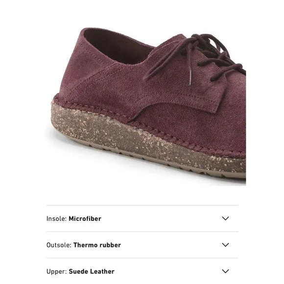 BIRKENSTOCK Gary Suede Leather Lace Up Kids Shoes in Maroon  Size 33 USA 2 - 2.5