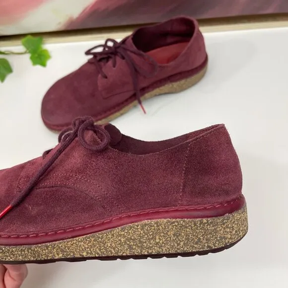BIRKENSTOCK Gary Suede Leather Lace Up Kids Shoes in Maroon  Size 33 USA 2 - 2.5