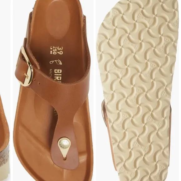 BIRKENSTOCK Gizeh Big Buckle Sandals in Cognac PREOWNED NEW!