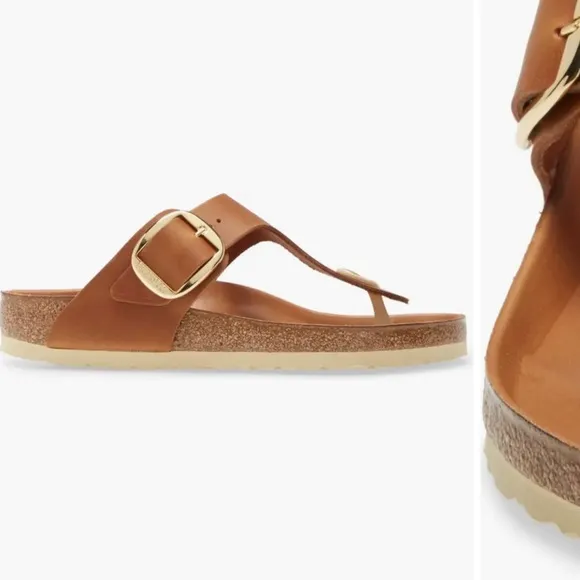 BIRKENSTOCK Gizeh Big Buckle Sandals in Cognac PREOWNED NEW!
