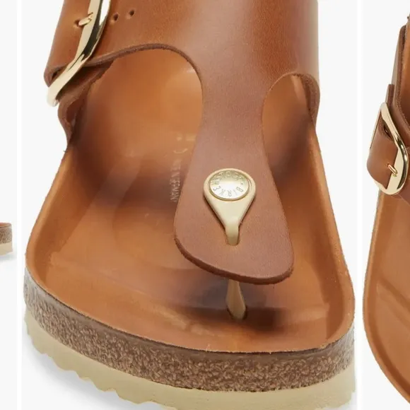 BIRKENSTOCK Gizeh Big Buckle Sandals in Cognac PREOWNED NEW!