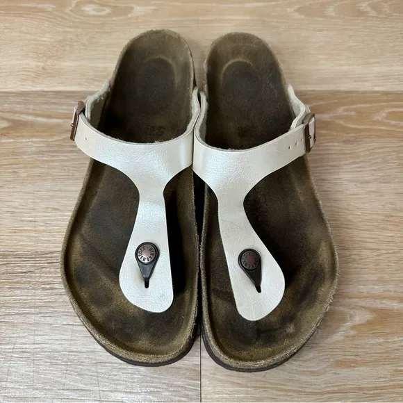 Birkenstock Gizeh Birko-Flor Graceful Pearl White Thong Women's Sandals, Size 40
