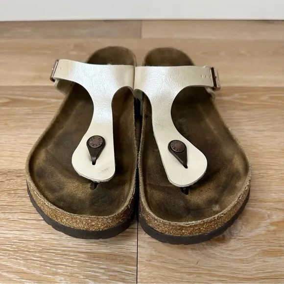 Birkenstock Gizeh Birko-Flor Graceful Pearl White Thong Women's Sandals, Size 40