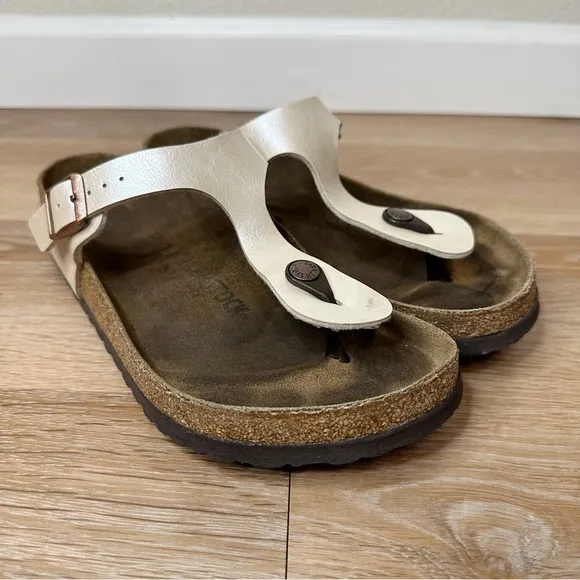 Birkenstock Gizeh Birko-Flor Graceful Pearl White Thong Women's Sandals, Size 40