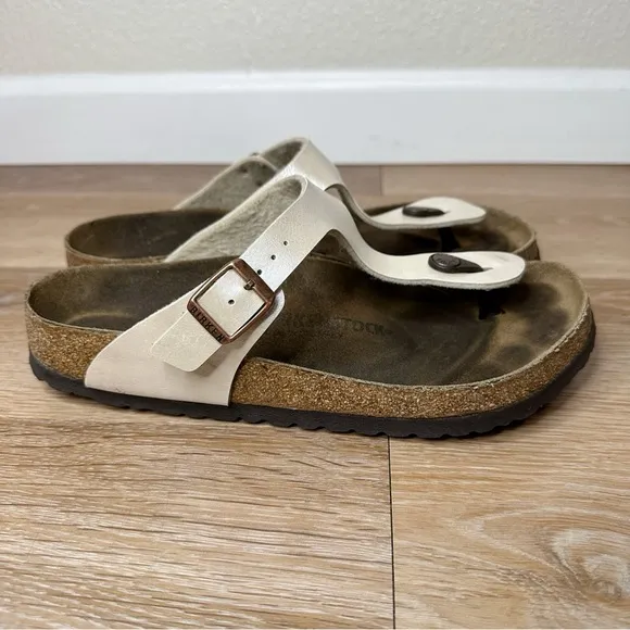 Birkenstock Gizeh Birko-Flor Graceful Pearl White Thong Women's Sandals, Size 40