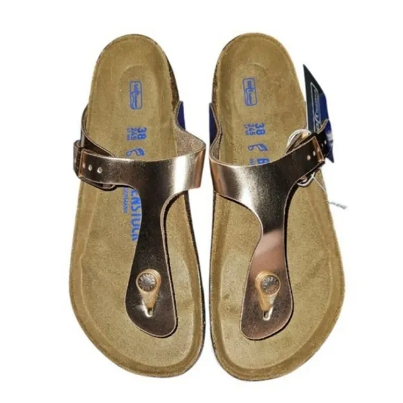 Birkenstock Gizeh Soft Footbed Metallic Copper Oiled Leather Thong Sandals SZ 38