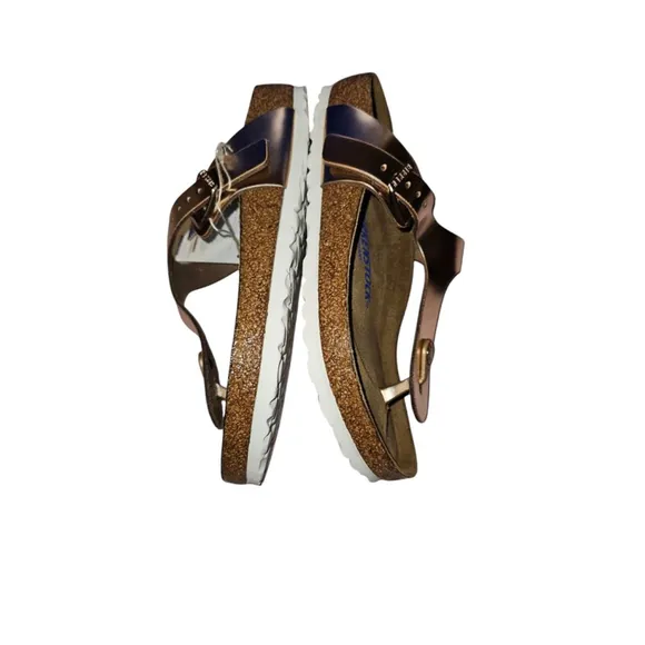 Birkenstock Gizeh Soft Footbed Metallic Copper Oiled Leather Thong Sandals SZ 38