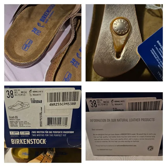 Birkenstock Gizeh Soft Footbed Metallic Copper Oiled Leather Thong Sandals SZ 38