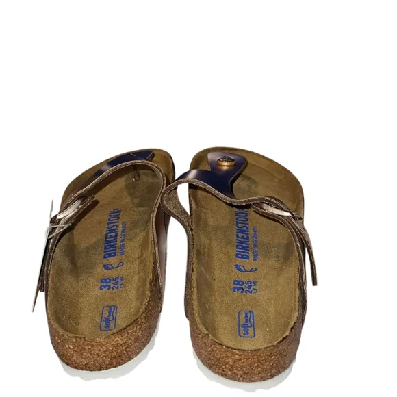 Birkenstock Gizeh Soft Footbed Metallic Copper Oiled Leather Thong Sandals SZ 38