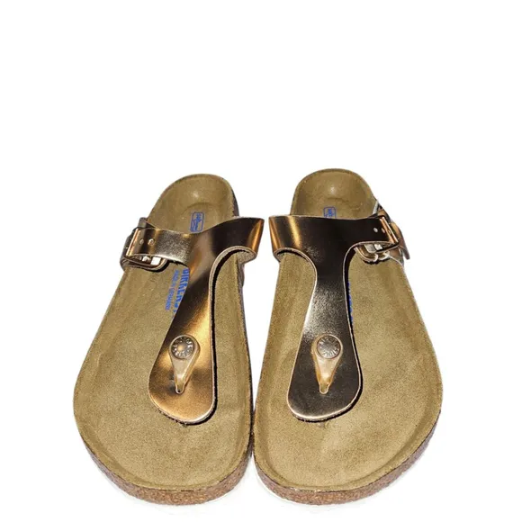 Birkenstock Gizeh Soft Footbed Metallic Copper Oiled Leather Thong Sandals SZ 38
