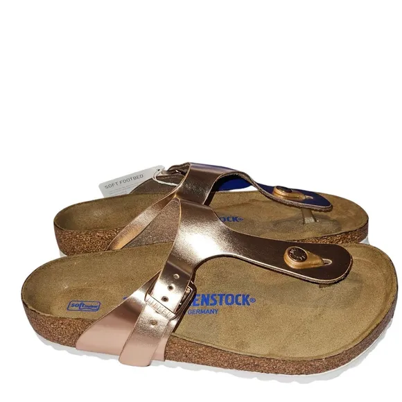 Birkenstock Gizeh Soft Footbed Metallic Copper Oiled Leather Thong Sandals SZ 38