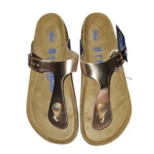 Birkenstock Gizeh Soft Footbed Metallic Copper Oiled Leather Thong Sandals SZ 38