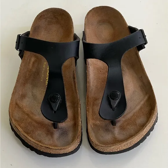 Birkenstock Gizeh Women’s Thong Sandals Black Size Leather 39 / 8 Regular Width