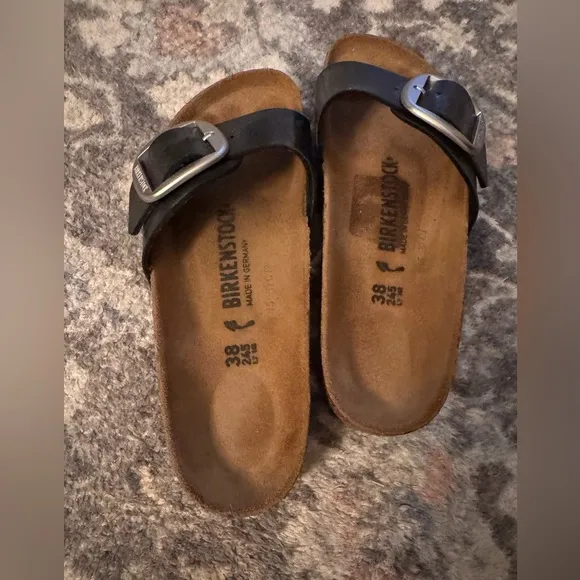 Birkenstock Madrid Big Buckle Sandals in Black Licorice
