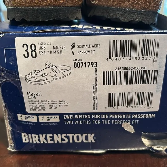 Birkenstock Mayari black sandals size 38 or women’s 8, narrow fit