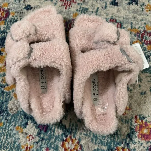 Birkenstock Papillio Big Buckle Teddy Crystal Rose Sherpa Platform Sandal 37 NWT