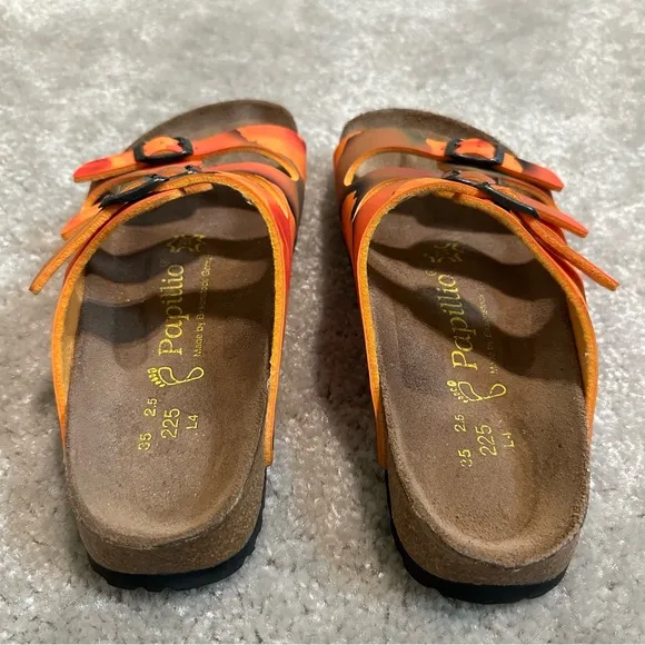 Birkenstock Papillio Florida Leather Sandals Orange Floral Design Size 35 K3-3.5