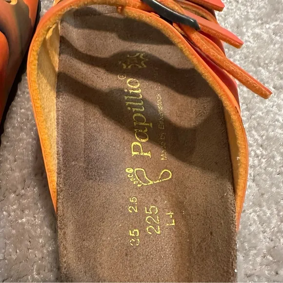 Birkenstock Papillio Florida Leather Sandals Orange Floral Design Size 35 K3-3.5