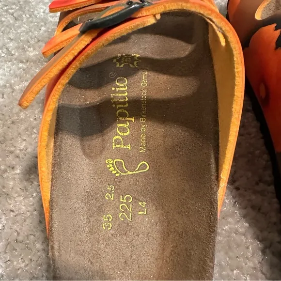 Birkenstock Papillio Florida Leather Sandals Orange Floral Design Size 35 K3-3.5