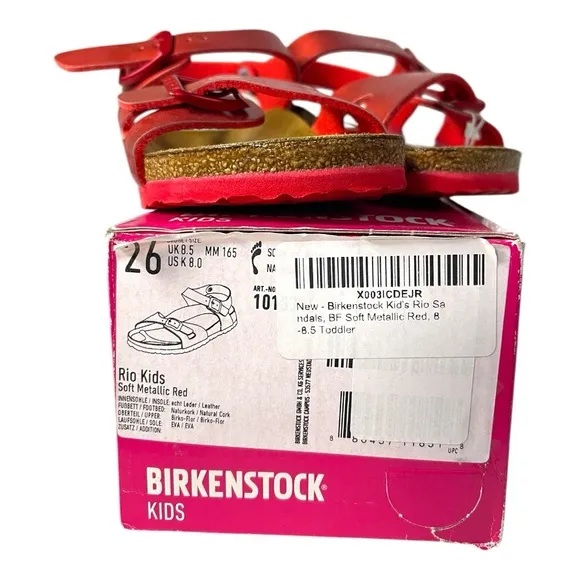 Birkenstock Rio Kids Sandals - Soft Metallic Red - Size 26 (US 8-8.5 Toddler)