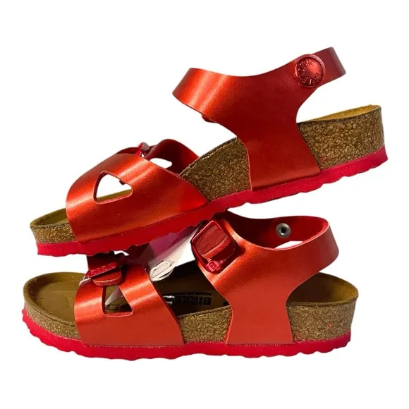 Birkenstock Rio Kids Sandals - Soft Metallic Red - Size 26 (US 8-8.5 Toddler)