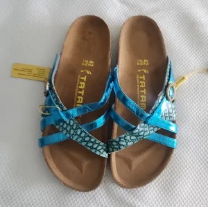 Birkenstock Tatami Blue Sandals with Contoured Footbed and Sparkling Straps